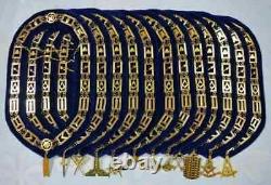 MASONIC BLUE LODGE Officer Gold Chain Collars with Jewels pack of 12