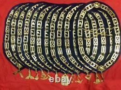 MASONIC REGALIA BLUE OFFICER METAL CHAIN COLLARS WITH JEWELS 12 PCS, A+ quality