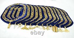 MASONIC REGALIA BLUE OFFICER METAL CHAIN COLLARS WITH JEWELS 12 PCS, A+ quality