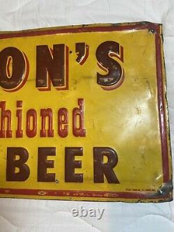 MASONS Old Fashioned Root Beer Soda Pop Porcelain Metal Sign 12x30 1950s VTG