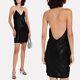 Michelle Mason Crystal Rhinestone Strap Black Backless Wrap Mini Slip Dress Sz S