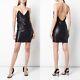 Michelle Mason Crystal Strap Metallic Black Backless Wrap Mini Slip Dress Sz S