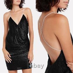 MICHELLE MASON Crystal Strap Metallic Black Backless Wrap Mini Slip Dress Sz S