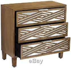 Mason 33 3/4 Wide Oak Wood and Mirrored 3-Drawer Cabinet