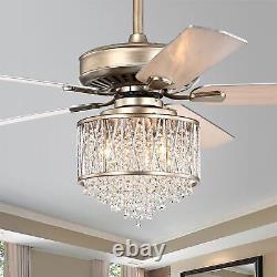 Mason Brushed Brass 5-blade Lighted Ceiling Fan with Crystal Shade