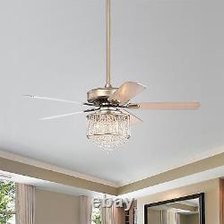 Mason Brushed Brass 5-blade Lighted Ceiling Fan with Crystal Shade