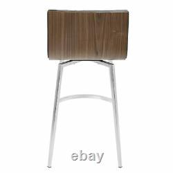 Mason Contemporary Swivel Counter Stool in Stainless Steel, Walnut Wood, and