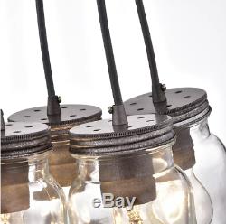 Mason Jar Light Hanging Pendant Rustic Chandelier Ceiling Fixture Lamp Farmhouse