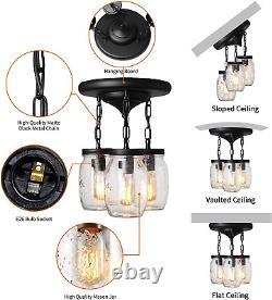 Mason Jar Lights Fixtures, 3-Light Glass Jar Chandelier Farmhouse Ceiling Light