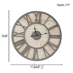 Mason Large Wall Clock for Living Room Décor, 23.6 Inch Round Metal Fir Wood