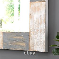 Mason Planks Wall Mirror, 31.5H X 24W, Aged White & Gray Wood