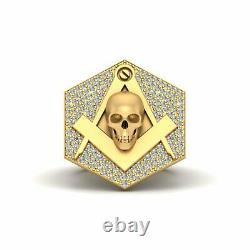 Mason Skull Ring Biker Masonic Skull Wedding Ring Mesh Hexagon Solid Yellow Gold