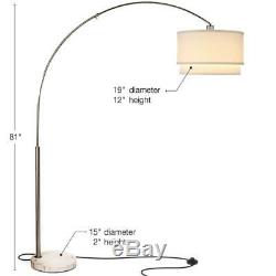Mason Standing LED Floor Lamp- Modern Arc Lamp with Hanging Shade Marble Nickel