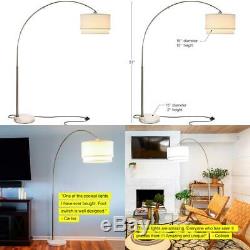 Mason Standing LED Floor Lamp- Modern Arc Lamp with Hanging Shade Marble Nickel