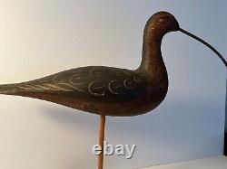 Mason's Decoy Metal Bill Shorebird Decoy, Large, Signed, 19 Long Tail to Beak