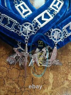 Masonic 12 Blue Lodge Silver Color Chain Collar with 12 pcs Officer jewels
