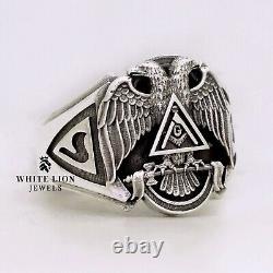 Masonic Eagles free mason birds 925 Sterling Silver religious Men's Biker Ring