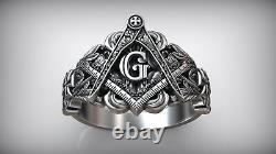 Masonic Freemasons Men's Biker Oxidised Ring 925 Sterling Silver Birthday Gifts