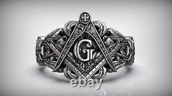 Masonic Freemasons Men's Biker Oxidised Ring 925 Sterling Silver Birthday Gifts