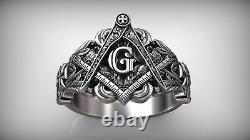 Masonic Freemasons Men's Biker Oxidized Ring 925 Sterling silver Birthday Gifts