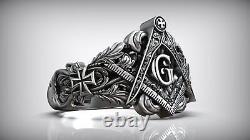 Masonic Freemasons Men's Biker Oxidized Ring 925 Sterling silver Birthday Gifts