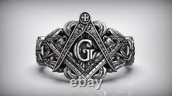 Masonic Freemasons Men's Biker Oxidized Ring Sterling silver 925 Birthday Gifts