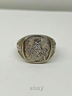 Masonic Mason Vintage 10K White Gold & Diamonds