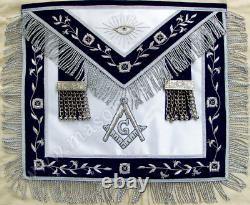 Masonic Master Mason Apron Hand Embroidered Silver Bullion Vine Work (ma-303-s)