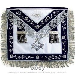 Masonic Master Mason Silver Bullion Hand Embroidered Apron Metal Tassels