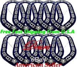 Masonic Regalia Master Mason 10 Pcs Lot SILVER Metal Chain Collar BLUE Backing