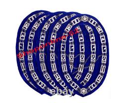 Masonic Regalia Master Mason SILVER Metal Chain Collar BLUE Backing Set of 5 Pcs