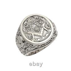 Masonic Skull Eagle Freemasons Men's Biker Statement Ring In Sterling silver 925