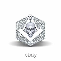 Masonic Skull Wedding Ring 0.50TCW Diamond Mason Skull Ring 925 Sterling Silver