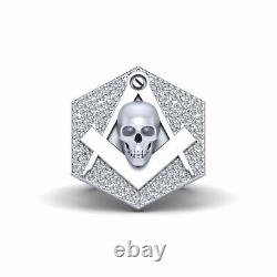 Masonic Skull Wedding Ring Simulate Diamond Mason Skull Ring 925 Sterling Silver