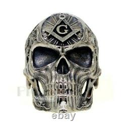 Masonic skull Free Masons heavy solid biker Rider 925 Sterling Silver Ring Gift