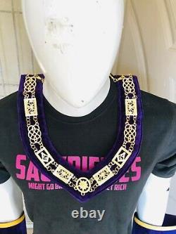 Master Mason Lodge Apron Purple With Cuffs and Metal Chain Collar Jewel -HSE