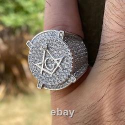 Master Mason Ring 925 Sterling Silver Iced Bling Out Simulated Masonic Freemason