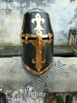 Medieval Steel Helmet Crusader Templar Helmet with Mason's Brass Cross