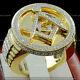Men 14k Silver Gold Over Cubic Zirconia Mason G Compass Masonic Pinky Ring Band