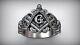 Men Freemason Masonic Gothic Master Pattern Biker Signet Ring 925 Silver Oxidice
