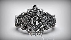 Men Masonic Ring Square G Freemason Master Mason 925 Sterling Silver Biker Gift
