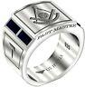 Men's 0.925 Sterling Silver Sapphire Gemstone Past Master Freemason Masonic Ring