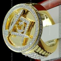 Men's 14K Yellow Gold Plated Moissanite Mason G Compass Masonic Pinky Ring