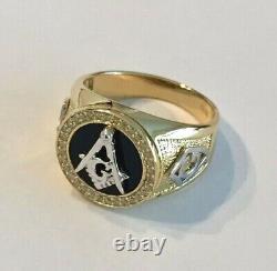 Men's Diamond Custom Mason Masonic Black Onyx Ring 14K Yellow Gold Finish