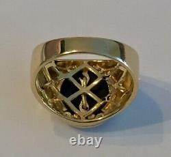 Men's Diamond Custom Mason Masonic Black Onyx Ring 14K Yellow Gold Finish