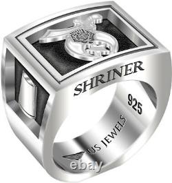 Men's Heavy 0.925 Sterling Silver Freemason Shriner Ring Band, Size 8 to 13