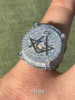 Men's Large 14k 1.50 ct Natural Mined Diamond Masonic Mason Ring 14k White Gold