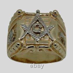 Men's Masonic 14K Yellow Gold Plated Silver Ring Freemasonry Mason UNIQABLE