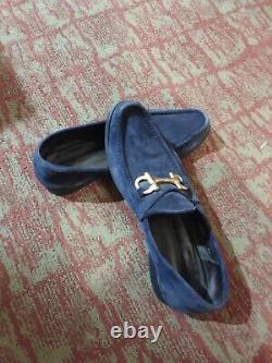 Men's SALVATORE FERRAGAMO'Mason' Navy Blue Suede Loafers Gold Size US 10 D