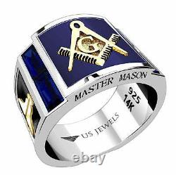 Men's Sterling Silver & 14k Yellow Gold Synthetic Sapphire Master Mason Ring